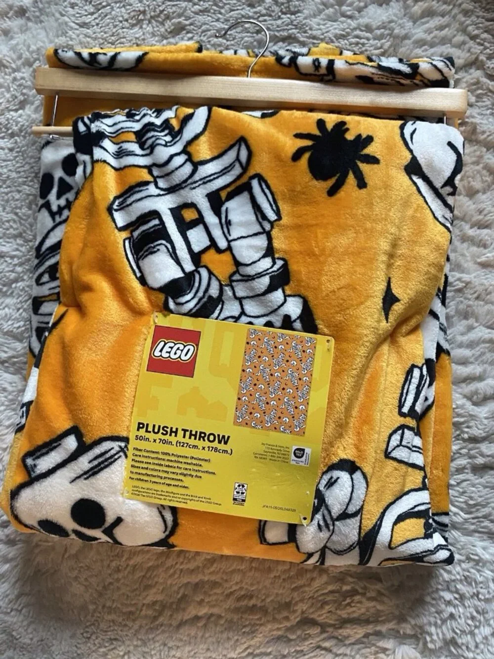 LEGO Skeleton Halloween Plush Throw Blanket 50” X 70” Orange All-Over Print NEW